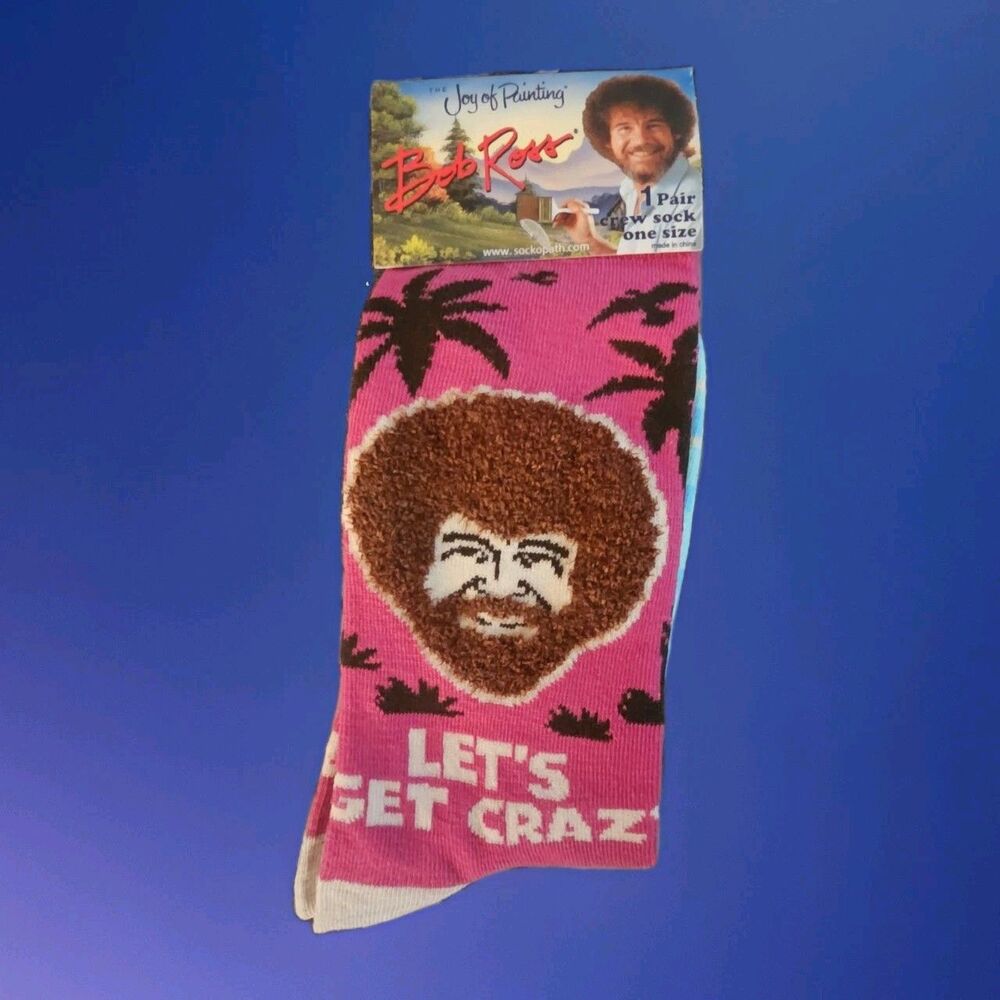 Let's Get Crazy Bob Ross Fuzzy Hair Novelty Socks 1 Pair One Size Fits Most NWT